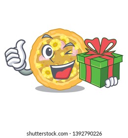 With gift hawaiian pizza is served cartoon plates