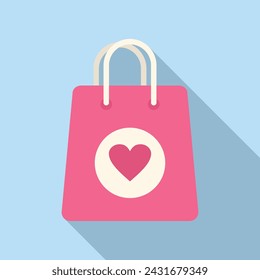 Gift heart bag icon flat vector. Card bow parcel. Festive item promotion