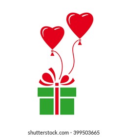 Gift with heart balloon. Vector icon. Color illustration.