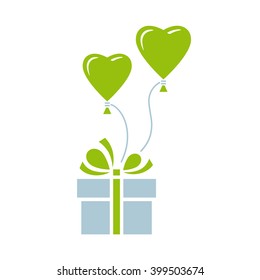 Gift with heart balloon. Vector icon. Color illustration.