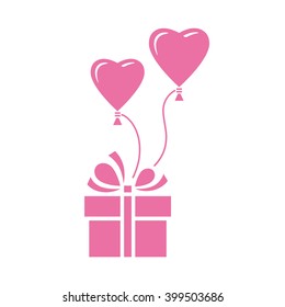 Gift with heart balloon. Vector icon. Color illustration.