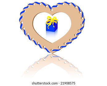 Gift from the heart in the blue box against the white background