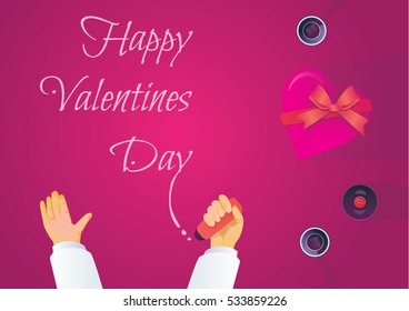 Gift , the heart and the bottle of red wine for a romantic holiday 