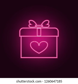 a gift with a heart icon. Elements of Valentine in neon style icons. Simple icon for websites, web design, mobile app, info graphics