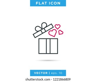 Gift And Heart Icon Line Vector  Design Template. Editable Stroke.