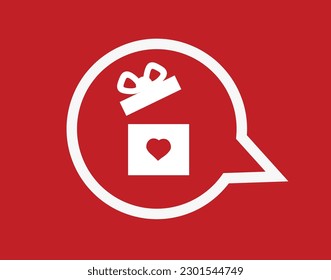 Gift with heart inside, comic bubble to use as an emoticon