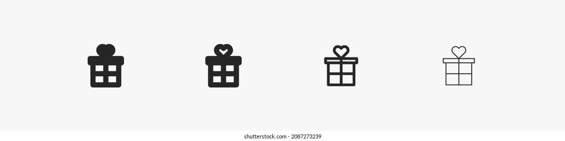 Gift with heart isolated on white background. Related boxes for gift and Valentines day. Isolated icon for date. Vector