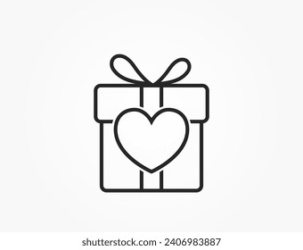gift with heart line icon. love and romantic symbol. vector element for valentines day design