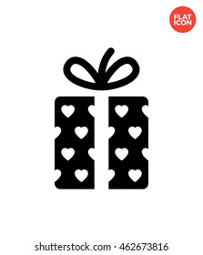 Gift with heart print Icon Flat Style Isolated Vector Illustration