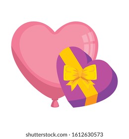 gift in heart shape with balloon air helium isolated icon vector illustration design