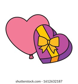 gift in heart shape with balloon air helium isolated icon vector illustration design