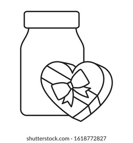 gift in heart shape with bottle isolated icon vector illustration design