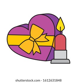 gift in heart shape with candle isolated icon vector illustration design