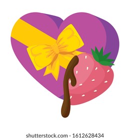 gift in heart shape with strawberry isolated icon vector illustration design