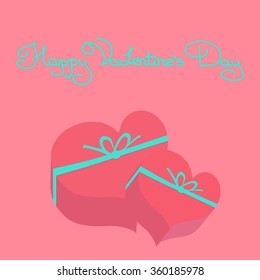 Gift in heart shaped box. Holiday card. Valentine's Day