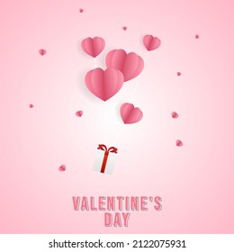 Gift with heart in Valentine's Day on pink background , Flat Modern design , illustration Vector EPS 10