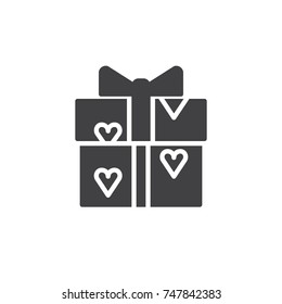 Gift with hearts icon vector, filled flat sign, solid pictogram isolated on white. Symbol, logo illustration.