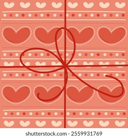 A gift with hearts for Valentine's Day. Pattern pink with hearts. Flat style. 