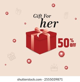 Gift for Her, sales 50% off concept vector illustration