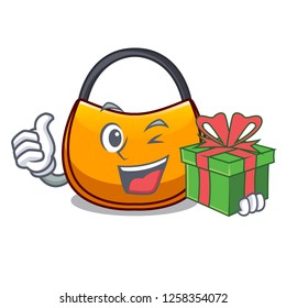 With gift hobo bag outline on image cartoon