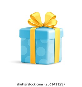 Gift for holiday. Packed Christmas or Birthday present in the boxe with ribbon bow. Isolated object cutout. Realistic 3d. Vector illustration.