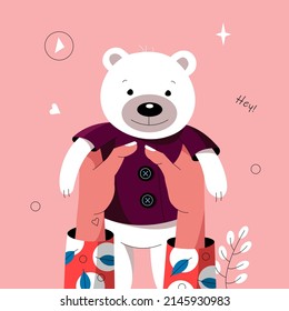 A gift for a holiday. Vector illustration of a cute teddy bear
