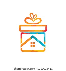 Gift home vector logo design. illustration of house logo vector sign with a gift ribbon symbol on it.