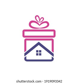 Gift home vector logo design. illustration of house logo vector sign with a gift ribbon symbol on it.