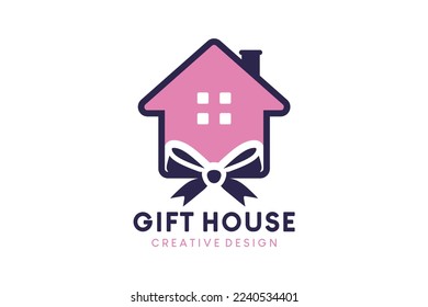 Gift house icon vector logo design