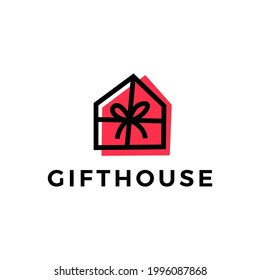 ilustración de icono vectorial del logotipo de la casa de regalo