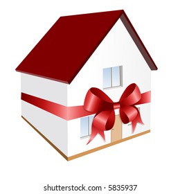 Gift - house with red bow - vector  illustration