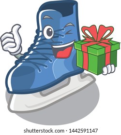 With gift ice skates in character wooden cabinets