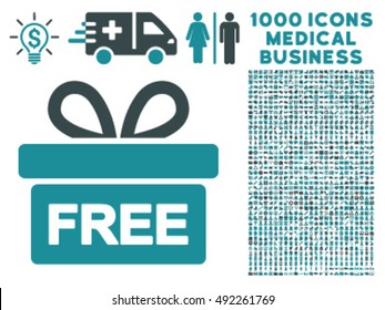 Gift icon with 1000 medical business soft blue vector design elements. Collection style is flat bicolor symbols, white background.
