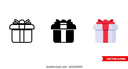 Gift icon of 3 types: color, black and white, outline. Isolated vector sign symbol.