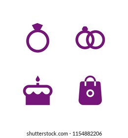 gift icon. 4 gift set with diamond ring shape, compromise and wedding ring couple, birthday and bag vector icons for web and mobile app