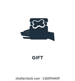Gift icon. Black filled vector illustration. Gift symbol on white background. Can be used in web and mobile.