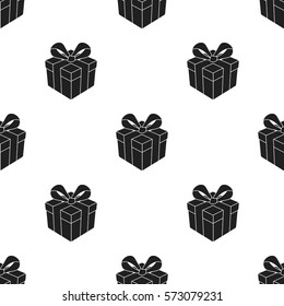 Gift icon in black style isolated on white background. Canadian Thanksgiving Day pattern stock vector illustration.