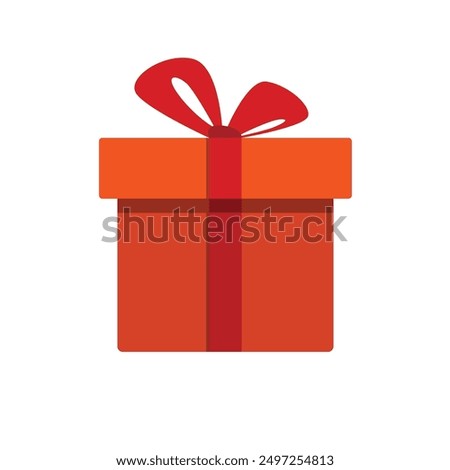 gift icon, gift box orange color with red ribbon, flat design editable