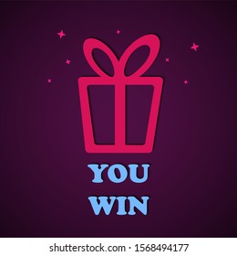 Gift icon box. You win. Lottery drawing advertising banner template. Vector illustration