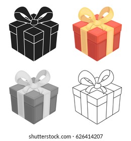 Gift icon in cartoon style isolated on white background. Canadian Thanksgiving Day symbol stock vector illustration.