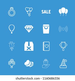 Gift icon. collection of 16 gift filled and outline icons such as diamond, shopping bag, sweet box, necklace, question box, party hat. editable gift icons for web and mobile.