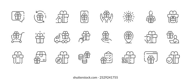 Gift icon collection. Gift box. Gift design for website. Linear style. Vector icons