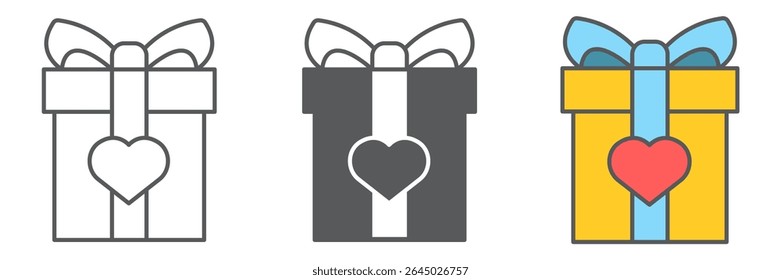 Gift icon collection, valentines day and love package, present sign vector set graphics, editable stroke linear icon, eps 10