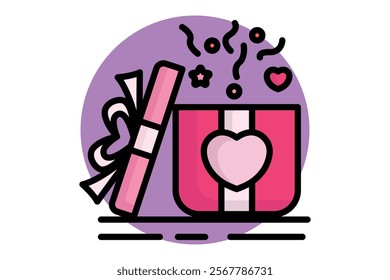 Gift icon. colored outline icon style. gift box with heart. icon related to valentine. valentine day elements vector illustration