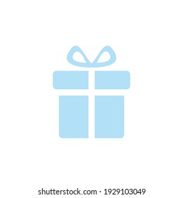 Gift icon. Cute blue surprise box. Present symbol. Vector illustration isolated on white.