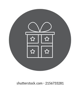 Gift icon with dark gray circle on white background