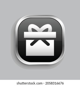 gift icon design. Glossy Button style rounded rectangle isolated on gray background.. Vector illustration