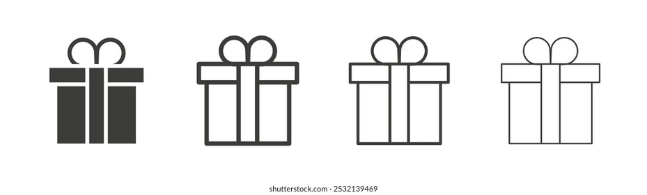 Icono de regalo en relleno y tres tamaños de trazo