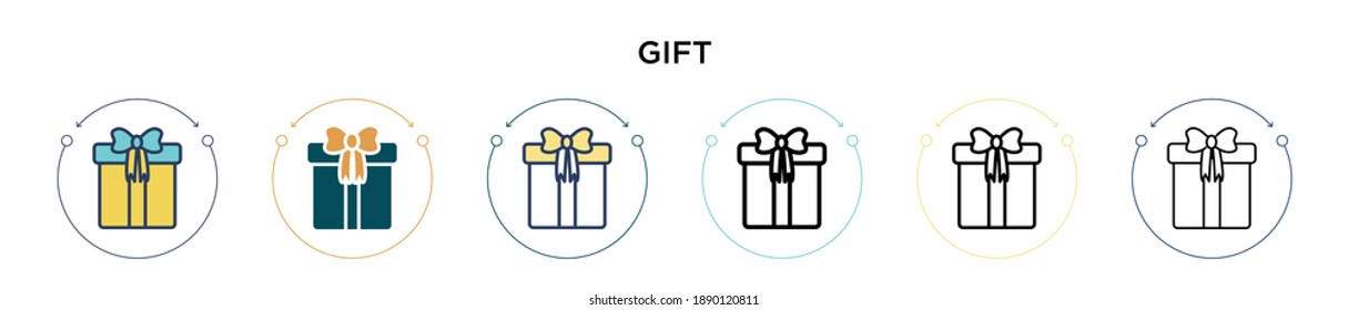 Gift icon in filled, thin line, outline and stroke style. Vector illustration of two colored and black gift vector icons designs can be used for mobile, ui, web