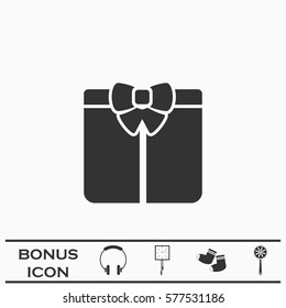 Gift icon flat. Black pictogram on white background. Vector illustration symbol and bonus button